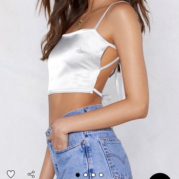 Nasty Gal Backless Strappy Gold Satin Crop Top - Picture 4 of 5